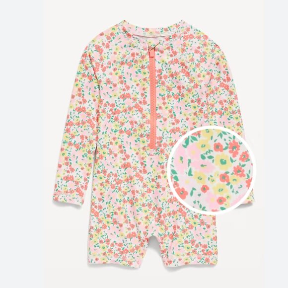 Color-Block Swim Rashguard One-Piece Toddler Girls Swim  Rashguard - Picture 1 of 4